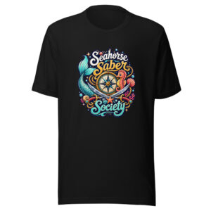 Seahorse Saber Society Graphic Tee mockup 1 Seahorse Saber Society Graphic Tee front view