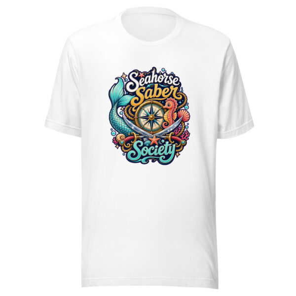 Seahorse Saber Society Graphic Tee mockup 3