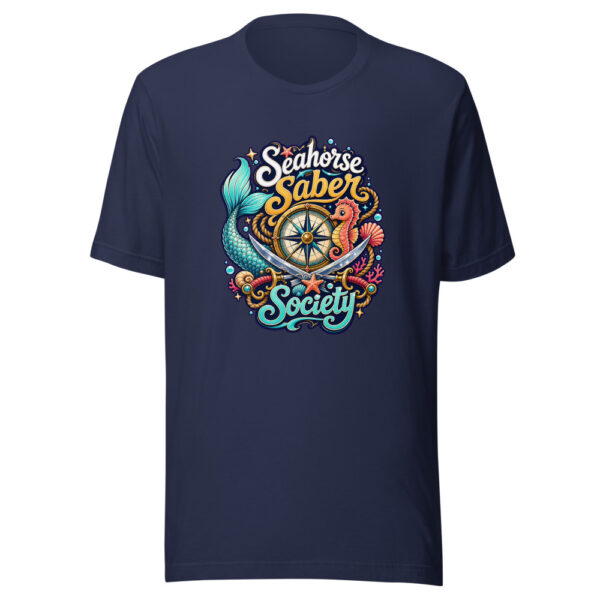 Seahorse Saber Society Graphic Tee mockup 4