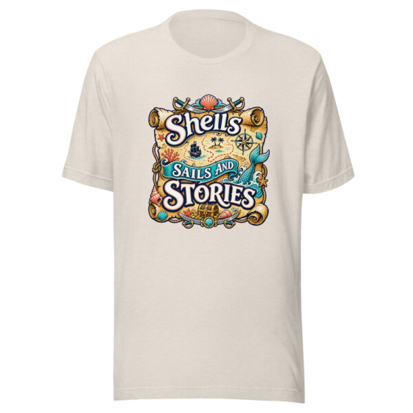 Shells Sails And Stories Graphic Tee mockup 8