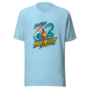 Low Tide High Mystery Coastal-cryptid-surf Graphic Tee mockup 1 Low Tide High Mystery Coastal-cryptid-surf Graphic Tee front view