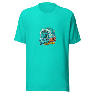 TIDE & SEEK — CHAMPION Coastal-cryptid-surf-pun Graphic Tee mockup 1 TIDE & SEEK — CHAMPION Coastal-cryptid-surf-pun Graphic Tee front view
