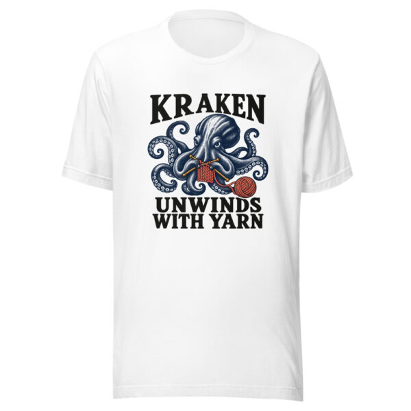 Kraken Unwinds With Yarn Graphic Tee mockup 1 Kraken Unwinds With Yarn Graphic Tee front view