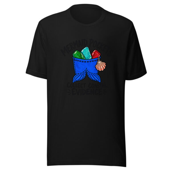 Mermaid Pockets Collect Coastal Evidence Graphic Tee mockup 4
