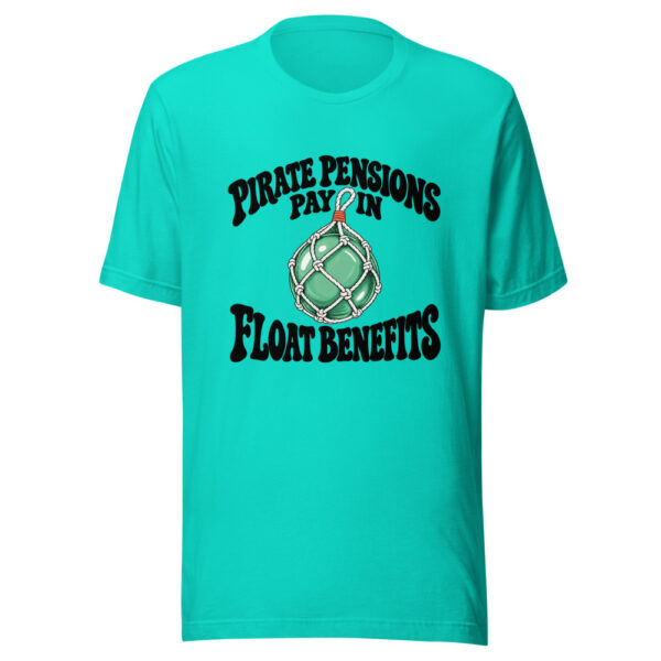 Pirate Pensions Pay In Float Benefits Graphic Tee mockup 2 Pirate Pensions Pay In Float Benefits Graphic Tee mockup 2