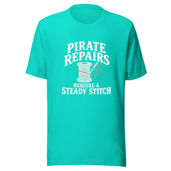 Pirate Repairs Require A Steady Stitch Graphic Tee mockup 3 Pirate Repairs Require A Steady Stitch Graphic Tee mockup 3